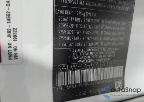 2018 Land Rover Range Rover Sport Hse из США, поврежденный, VIN SALWR2RV7JA199322